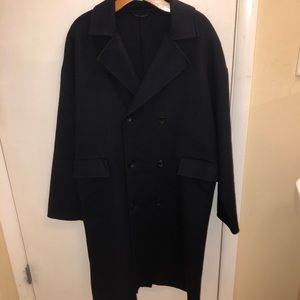 Zara Men’s Drop Shoulder Navy Wool Coat Size L